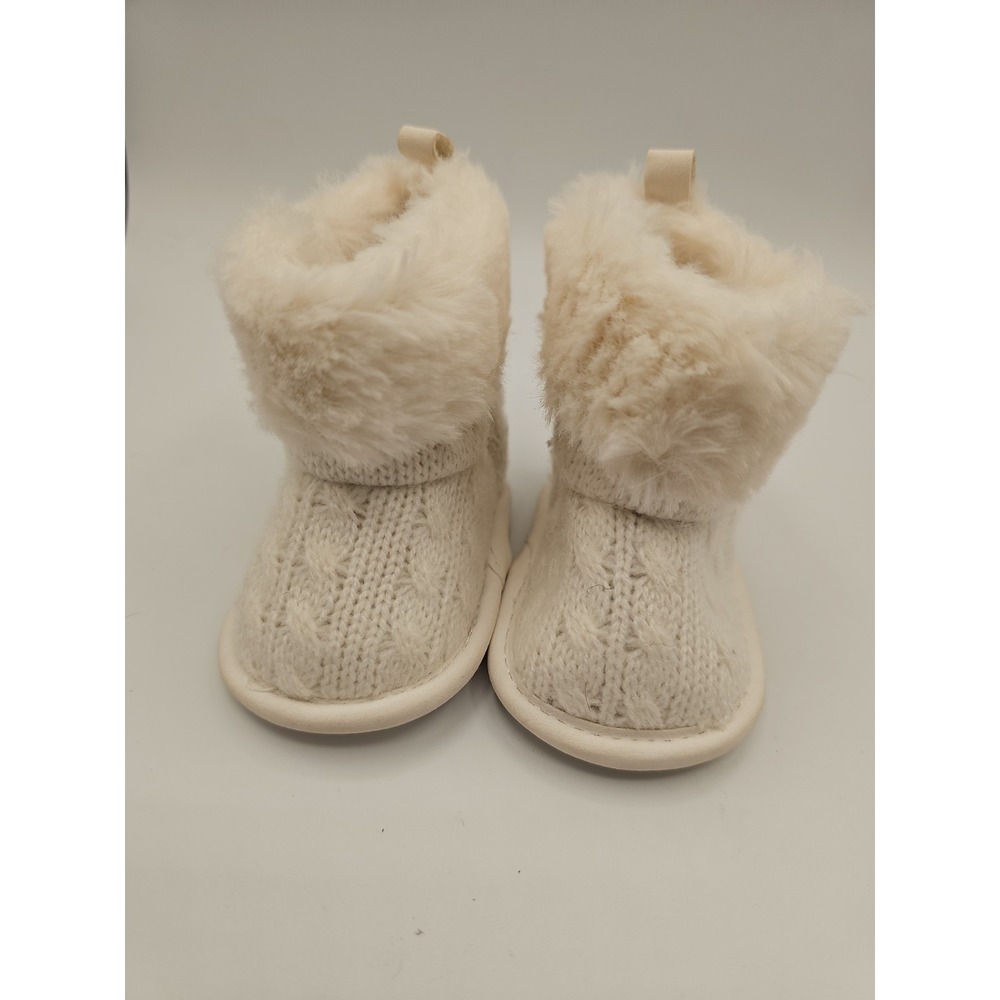 ☃️CABLE KNIT FUR BOOTS BOOTIES FOR GIRL NEW BORN WINTER BOOTS WHITE BEIGE